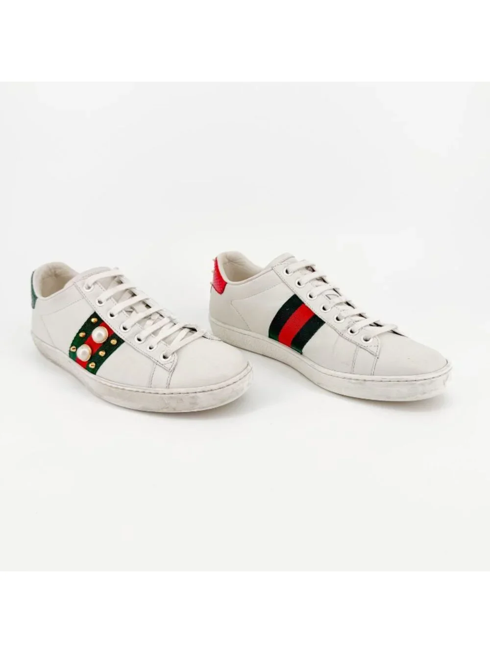 Gucci Ace Pearl Sneakers Size 36.5 US 6.5 White Leather Stud Spike Low Top Shoe